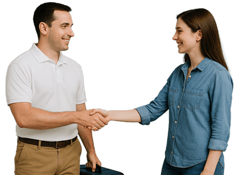 A technician greeting a homeowner