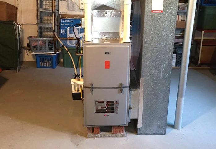 A furnace installed in a basement