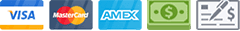 Visa, Mastercard, American Express, cash and checks